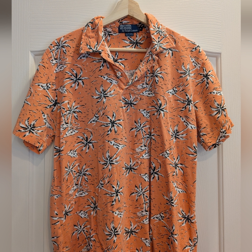 Ralph Lauren Orange Palm Print Men's Polo Shirt Size Medium